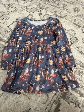 Girls Halloween Pumpkin & Witch Cat Long Sleeve Dress